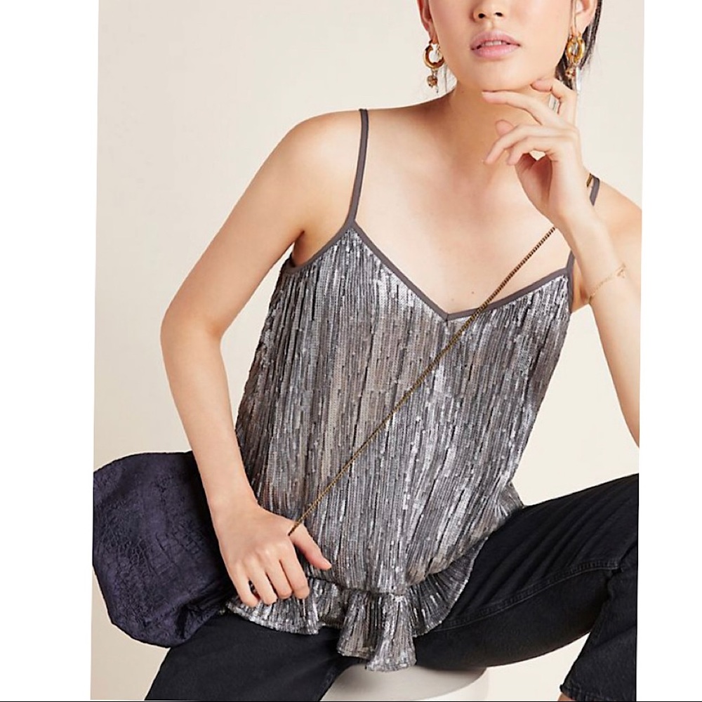 NWT Anthropologie Amelie Beaded Cami Gray